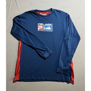 Mens Pelagic Aqua Tek High Performance Offshore Shirt Mens L Blue Long Sleeve.